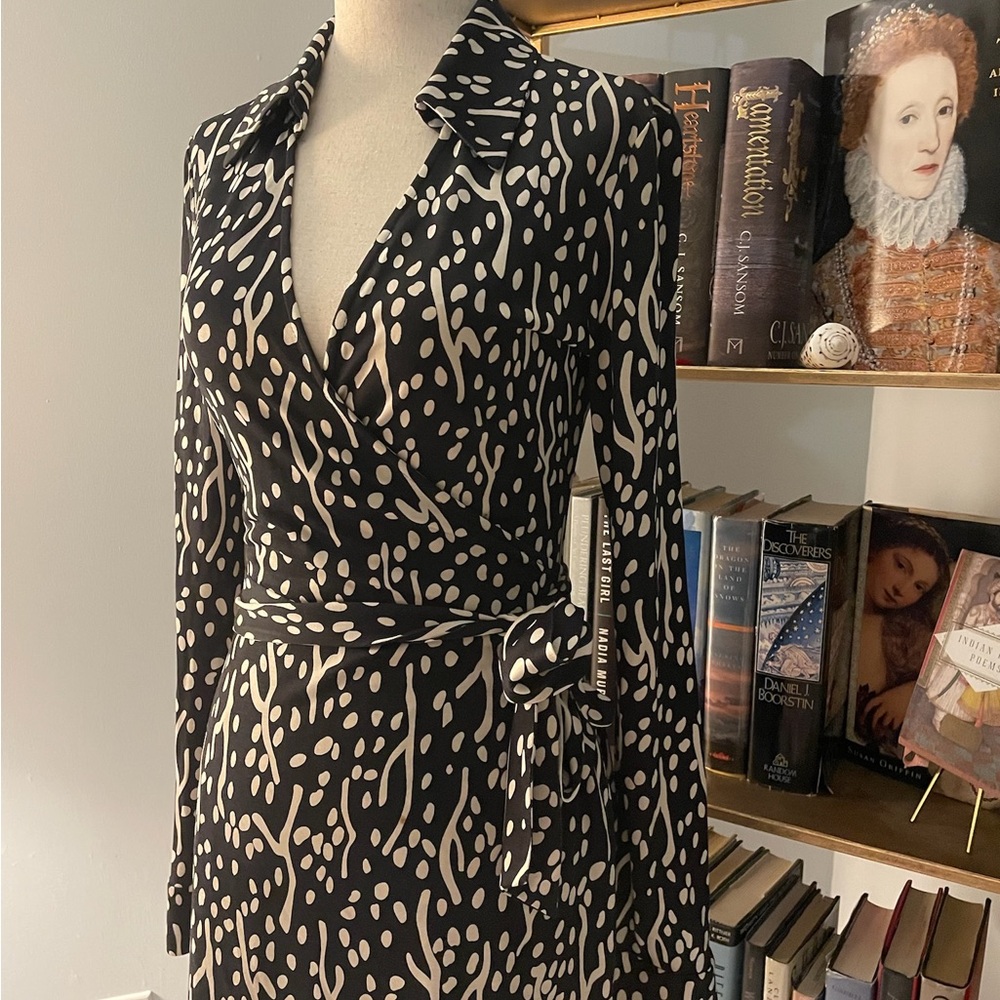 DVF Silk Black Wrap Midi Dress